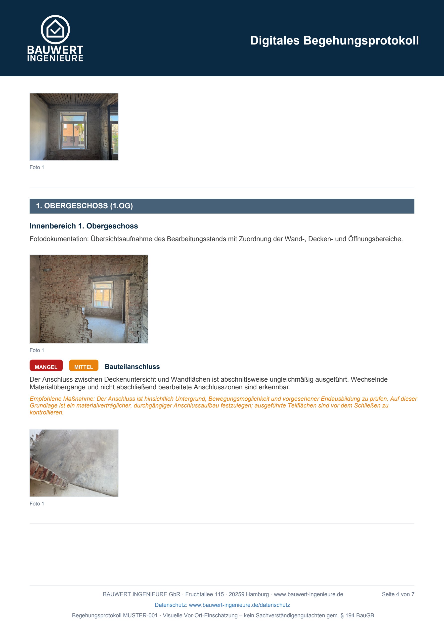 Seite 4: Innenprüfung 1. Obergeschoss mit Bauteilanschluss als Mangel